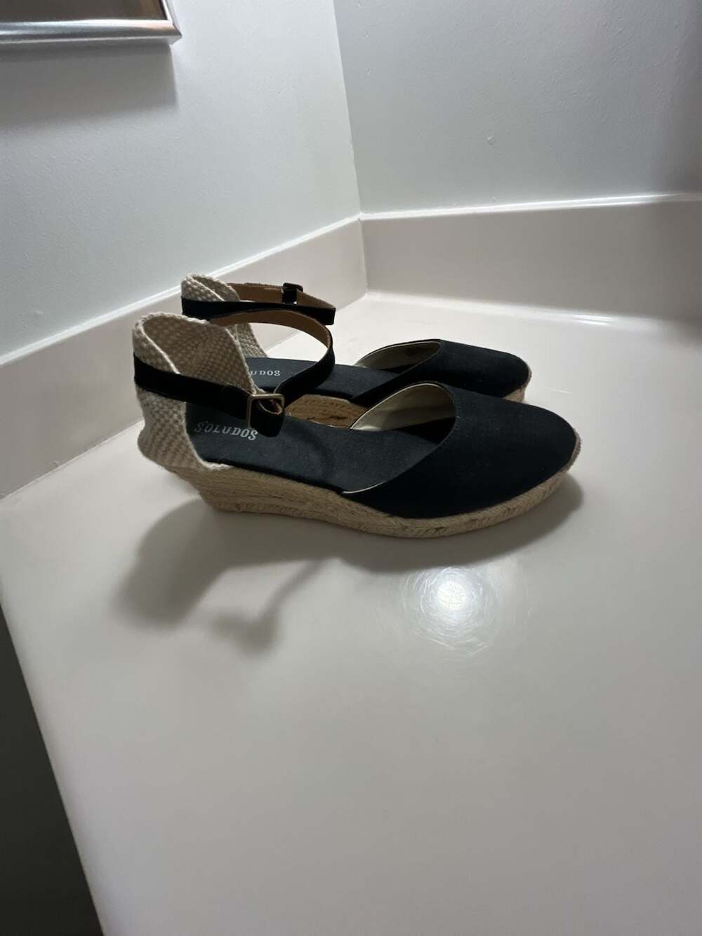 Soludos Wedge Espadrille Sandals Size 9 Black Ankle Strap